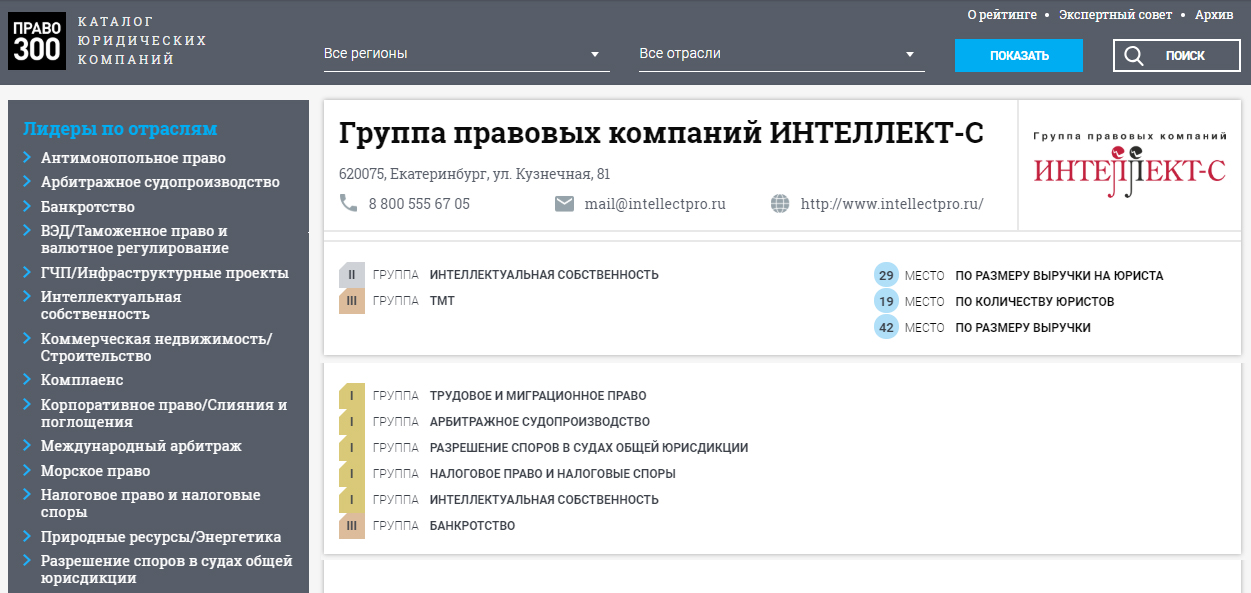 ИНТЕЛЛЕКТ-С в рейтинге Право.ru-300 2018 года